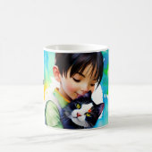 男の子は猫を抱き寄せ実在BFF コーヒーマグカップ (中央)