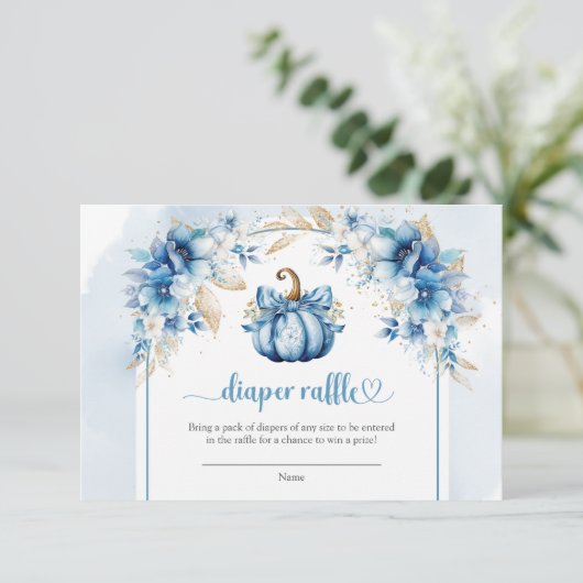 男の子は甘い小さなかぼちゃの青おむつラッフル エンクロージャーカード (スタンド正面)