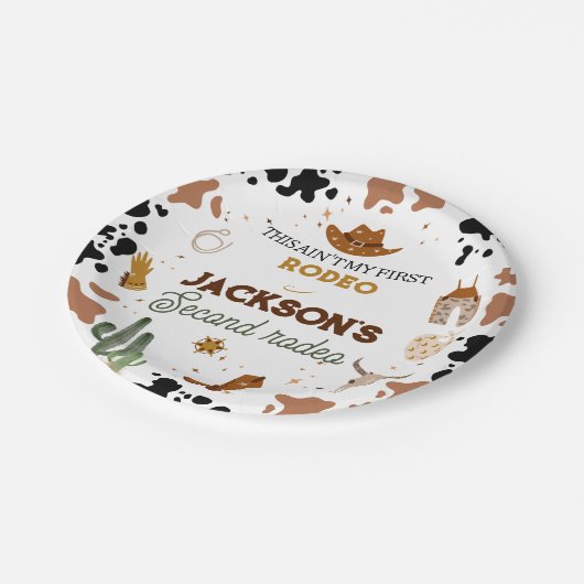 男の子は私の最初のロデオ・カウボーイの2番目の誕生日 ペーパープレート (アングル)