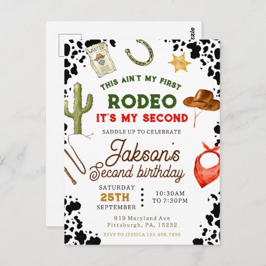 男の子は私の最初のロデオ・カウボーイの2番目の誕生日 ポストカード (正面/裏面)