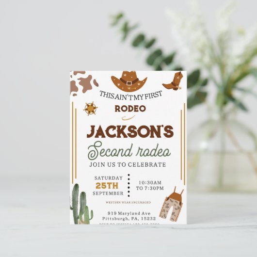 男の子は私の最初のロデオ・カウボーイの2番目の誕生日 ポストカード (スタンド正面)