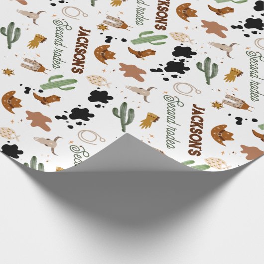 男の子は私の最初のロデオ・カウボーイの2番目の誕生日 ラッピングペーパー (角)