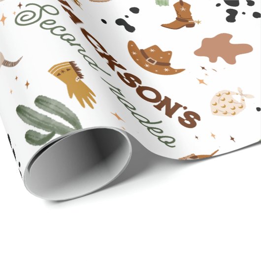 男の子は私の最初のロデオ・カウボーイの2番目の誕生日 ラッピングペーパー (ロールコーナー)