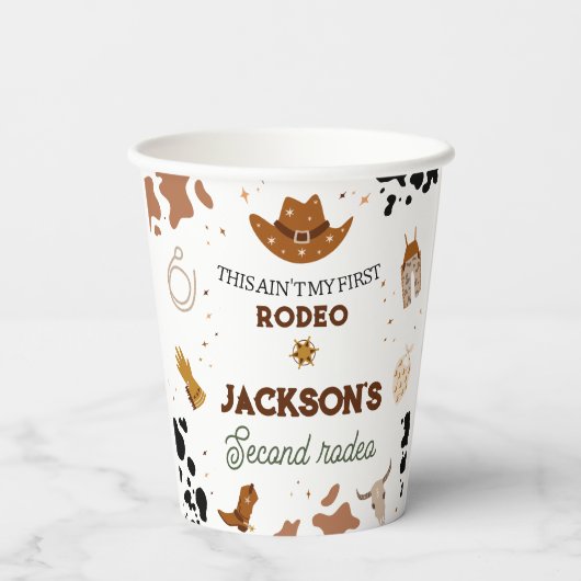 男の子は私の最初のロデオ・カウボーイの2番目の誕生日 紙コップ (裏面)
