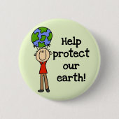 男の子は私達の地球のTシャツおよびギフトを保護します 缶バッジ (正面)