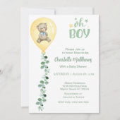 男の子は黄色のバルーンeucalyptus赤ちゃんシャワー 招待状 (正面)