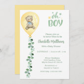 男の子は黄色のバルーンeucalyptus赤ちゃんシャワー 招待状 (正面/裏面)