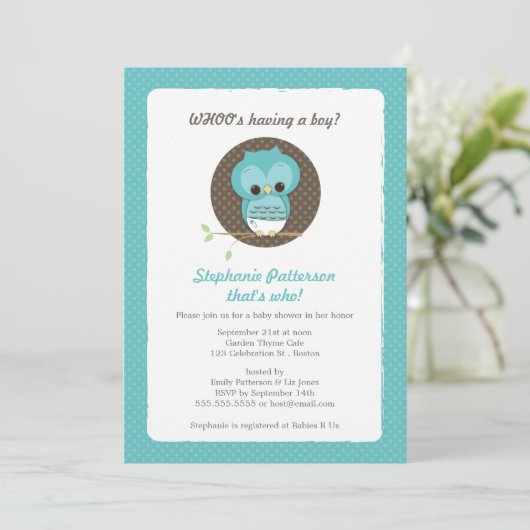 男の子は?フクロウベビーシャワー招待状 招待状 (スタンド正面)