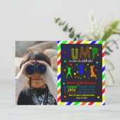 男の子へのフォトジャンプ誕生日パーティーへの招待 招待状 (スタンド正面)