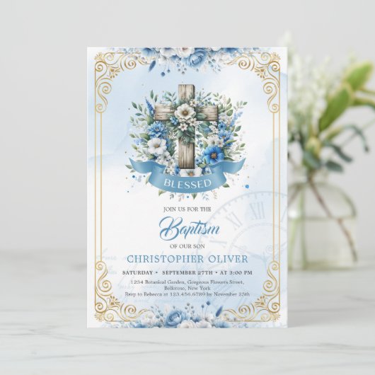 男の子への洗礼の招待 招待状 (スタンド正面)