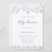 男の子ほこりっぽい青フローラチノイスリーベビーシャワー 招待状 (正面)