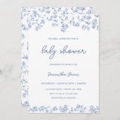 男の子ほこりっぽい青フローラチノイスリーベビーシャワー 招待状 (正面/裏面)