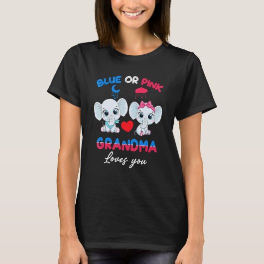男の子または女の子おばあちゃんが象を愛するベビー性別 Tシャツ (正面)