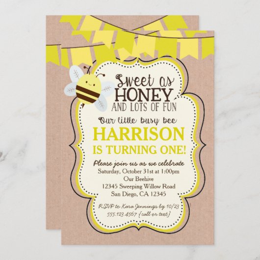 男の子または女の子のための働き者の誕生日の招待状 招待状 (正面/裏面)