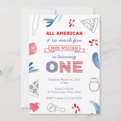 男の子または女の子のための最初の誕生日ピザパーティー 招待状 (正面)