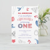 男の子または女の子のための最初の誕生日ピザパーティー 招待状 (スタンド正面)