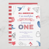 男の子または女の子のための最初の誕生日ピザパーティー 招待状 (正面/裏面)