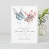 男の子または女の子のエレガント履物の性別を明らかにするパーティー 招待状 (スタンド正面)