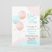 男の子または女の子のグリッターバルーンベビー性別の表示 招待状 (スタンド正面)