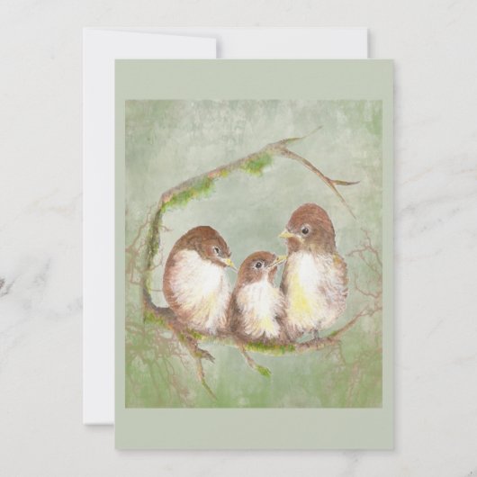 男の子または女の子のシャワー甘い小鳥の家族 招待状 (裏面)