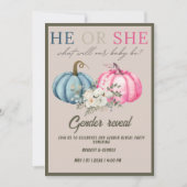 男の子または女の子のジェンダーリトルカボチャのパーティーを明かす 招待状 (正面)