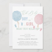 男の子または女の子のバルーン性別の表示パーティー 招待状 (正面)