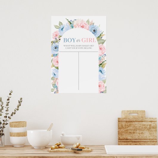 男の子または女の子のフローラチャート、ジェンダーのポスターを推測 ポスター (キッチン)