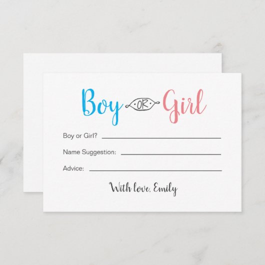 男の子または女の子のベビーの性別表示カード ノートカード (正面/裏面)