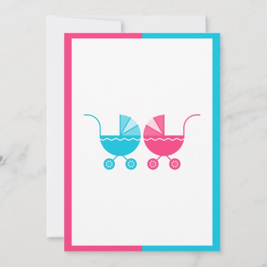 男の子または女の子のベビーベビーカー双生児ジェンダーの明け 招待状 (裏面)