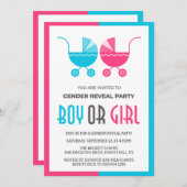 男の子または女の子のベビーベビーカー双生児ジェンダーの明け 招待状 (正面/裏面)