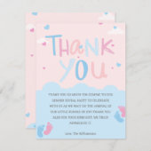 男の子または女の子のベビー足性別がパーティーを明らかにする サンキューカード (正面/裏面)