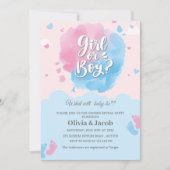 男の子または女の子のベビー足性別がパーティーを明らかにする 招待状 (正面)