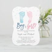 男の子または女の子のベビー足性別の表示 招待状 (スタンド正面)