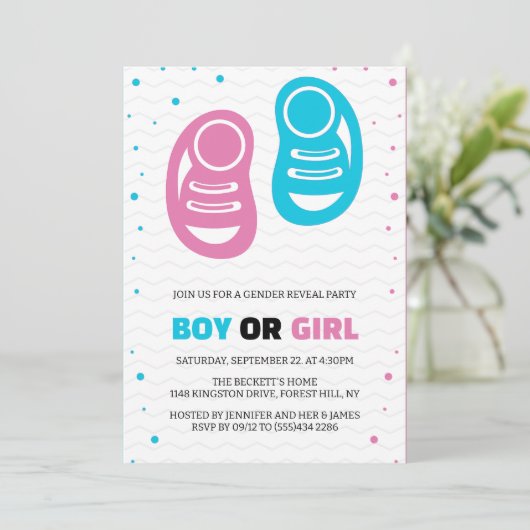 男の子または女の子の双子ジェンダーの表示パーティー 招待状 (スタンド正面)