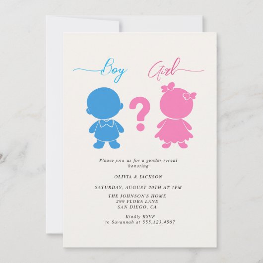 男の子または女の子の姿性別がパーティーを表示 招待状 (正面)