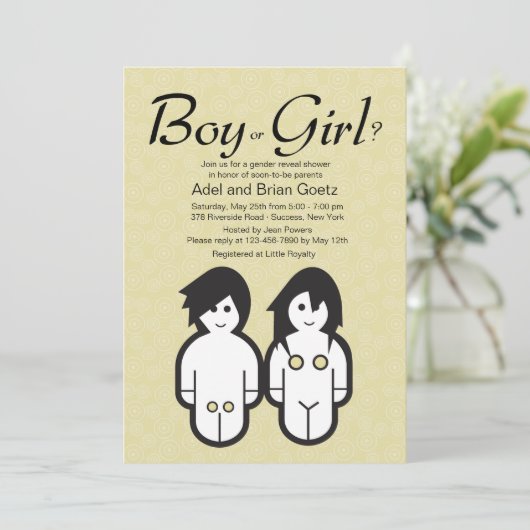 男の子または女の子の性はパーティの招待状を明らかにします 招待状 (スタンド正面)