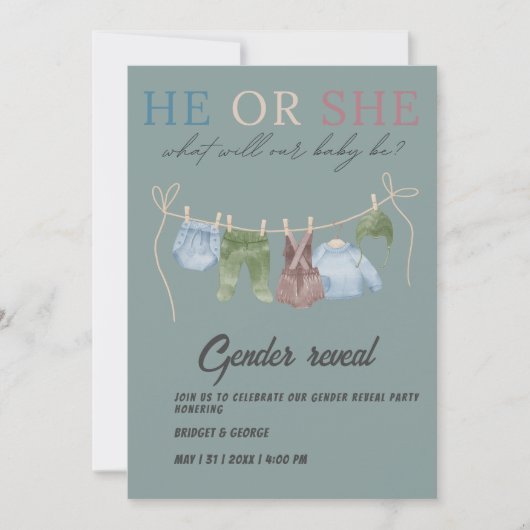 男の子または女の子の性別が明かすパーティー 招待状 (正面)