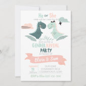 男の子または女の子の性別が水彩恐竜を明らかにする 招待状 (正面)