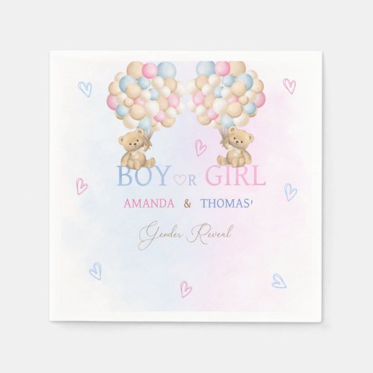 男の子または女の子の性別が装飾を明らかにする スタンダードカクテルナプキン (正面)