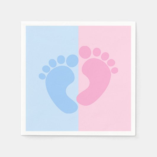 男の子または女の子の性別が赤ちゃんのシャワーを明らかにするベビー足 スタンダードカクテルナプキン (正面)