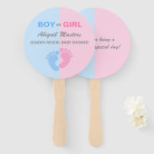 男の子または女の子の性別が赤ちゃんのシャワーを明らかにするベビー足 ハンドファン (正面&裏面)