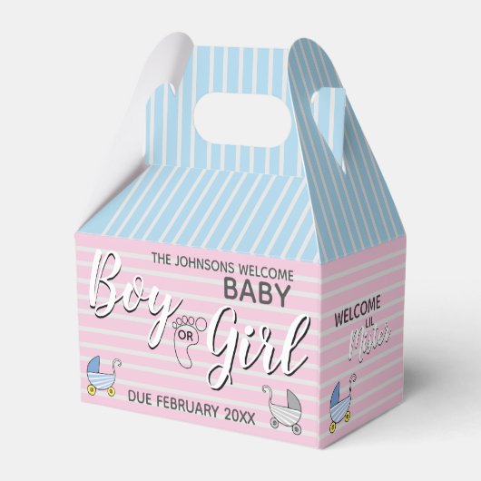 男の子または女の子の性別の表示パーティー フェイバーボックス (裏面サイド)