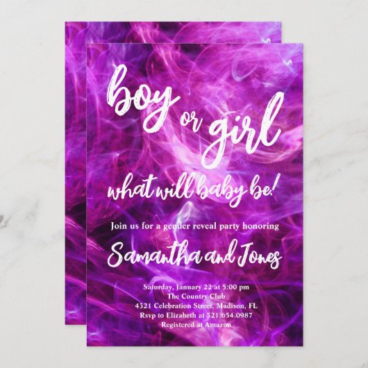 男の子または女の子の性別の表示パーティー 招待状 (正面/裏面)