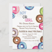 男の子または女の子の性別パーティー招待状、ドーナツ 招待状 (正面)