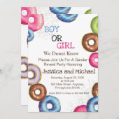 男の子または女の子の性別パーティー招待状、ドーナツ 招待状 (正面/裏面)