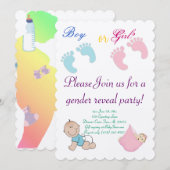 男の子または女の子の性明らかにパーティーかわいい 招待状 (正面/裏面)