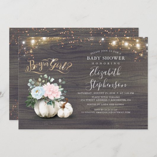 男の子または女の子の性明らかに秋赤ちゃんシャワー 招待状 (正面/裏面)