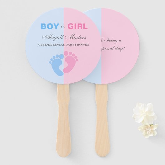 男の子または女の子の性明らかに赤ちゃんシャワーベビー足ハ ハンドファン (正面&裏面)