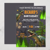 男の子または女の子の恐竜テーマ誕生日パーティー 招待状 (正面/裏面)