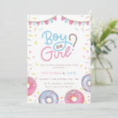 男の子または女の子の水の色ドーナツジェンダーを明らかにする 招待状 (スタンド正面)